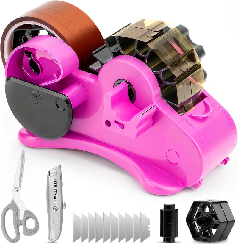 ThinkLearn Heat Tape Dispenser - Sublimation Heat Transfer Tape Dispenser with Scissors and Utility Knife, 1 '' & 3'' Core, Multi-Roll Pre-Cut Tape Dispenser for Crafting, PreCut 1.4'' Pieces, Pink - Image 1